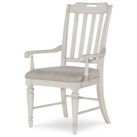 Slat Back Arm Chair with Upholstered Seat